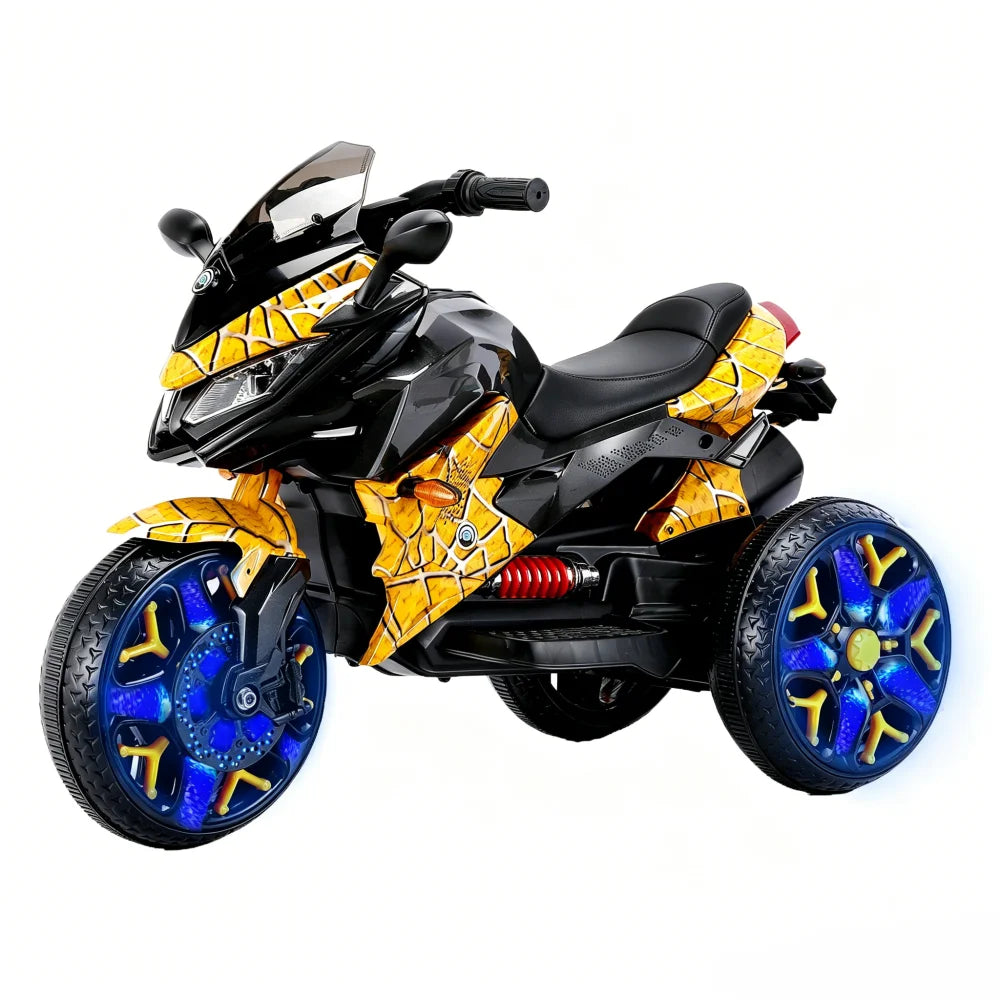 Kids Motorcycle Ride-On Motorcycle 3-Wheels Battery Powered Motorbike Rechargeable 12 V kids ride on toy with PU seat Training Wheels/manual throttle/ drive by hand /Lighting wheels