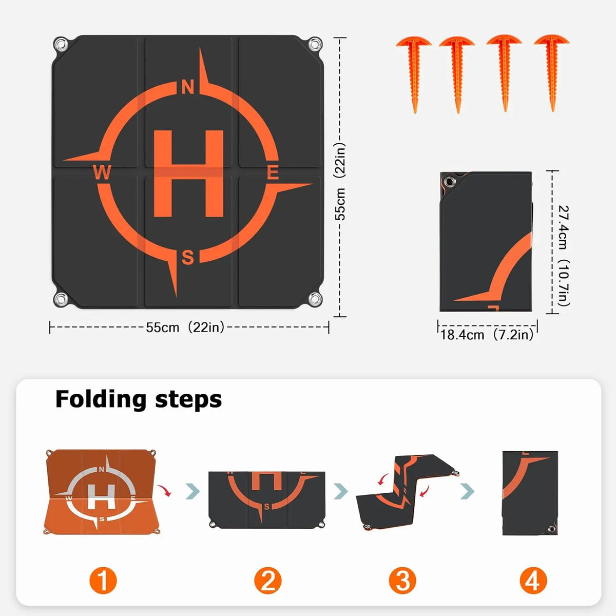 Universal Drone Landing Pad for DJI Neo/Mini 4 Pro Holy Stone/FPV Drone Quick Foldable Landing Platform Accessories 22 inch/55