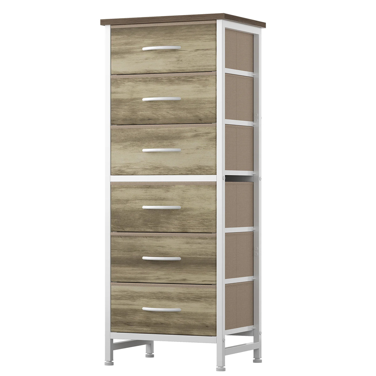 JHK Fabric Drawer Dresser with Wood Top and Metal Frame