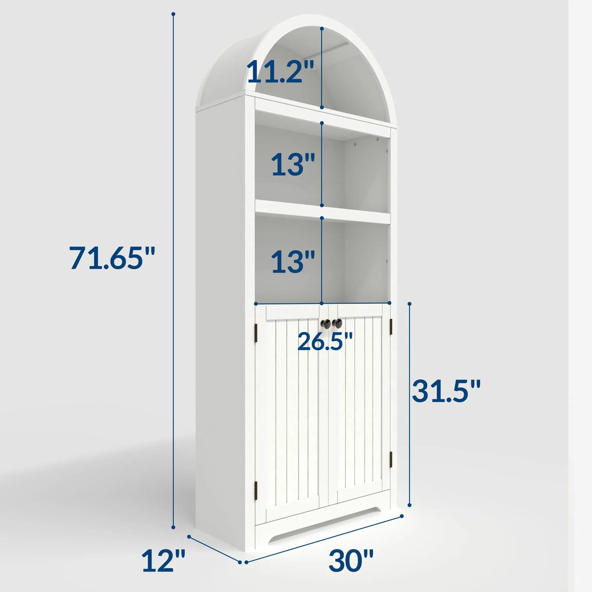 HiMISS Arched Bookcase With Doors Storage Cabinet And Shelves