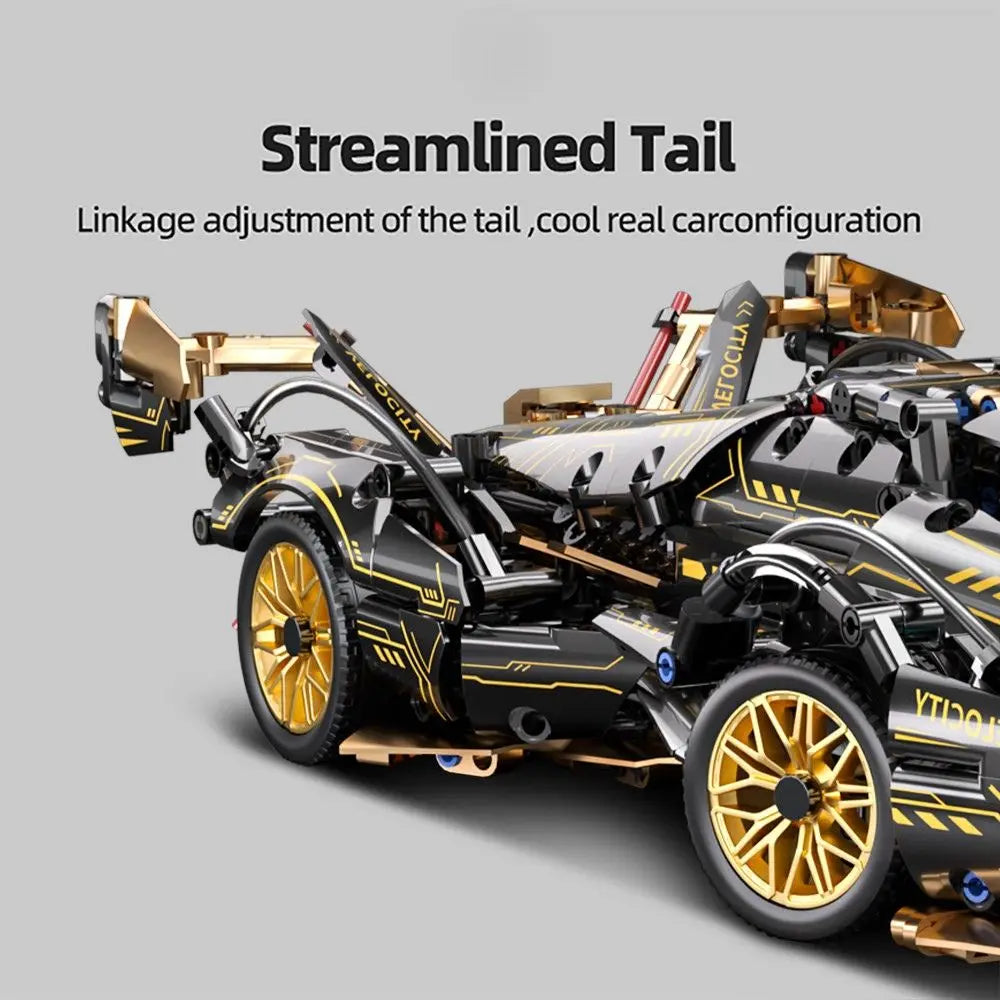 KAVOWORLD 1:14 Scale Supercar Building Blocks Set 981PCS Black Gold Sports City Car Building Toy with Movable Tail Openable Cockpit DIY Construction Model Kit Perfect Birthday Christmas Gifts
