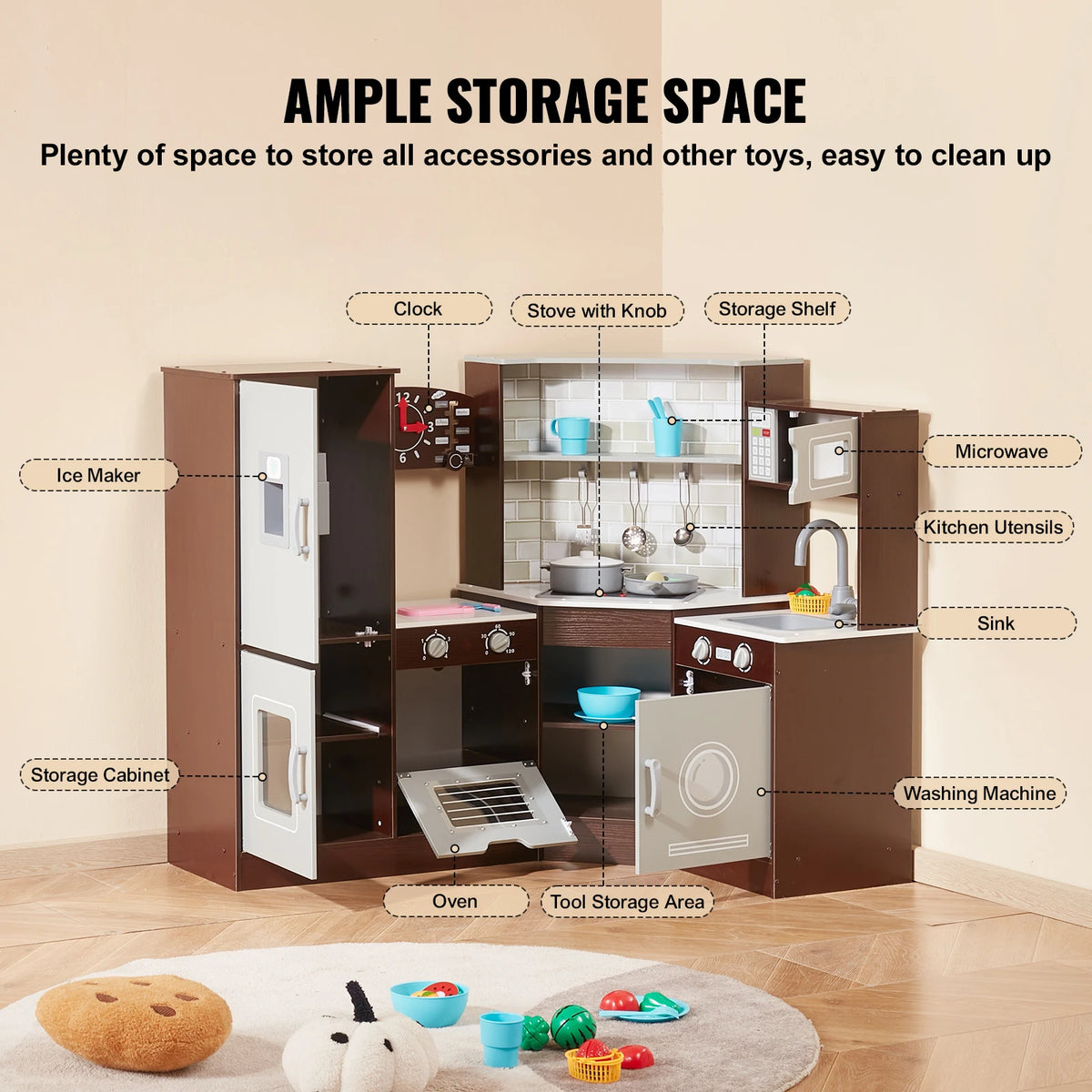 SucceBuy Play KitchenToys Set Children Kitchenware Accessories with Ice Maker for Kids toys Preschoolers Girls Birthday Gifts