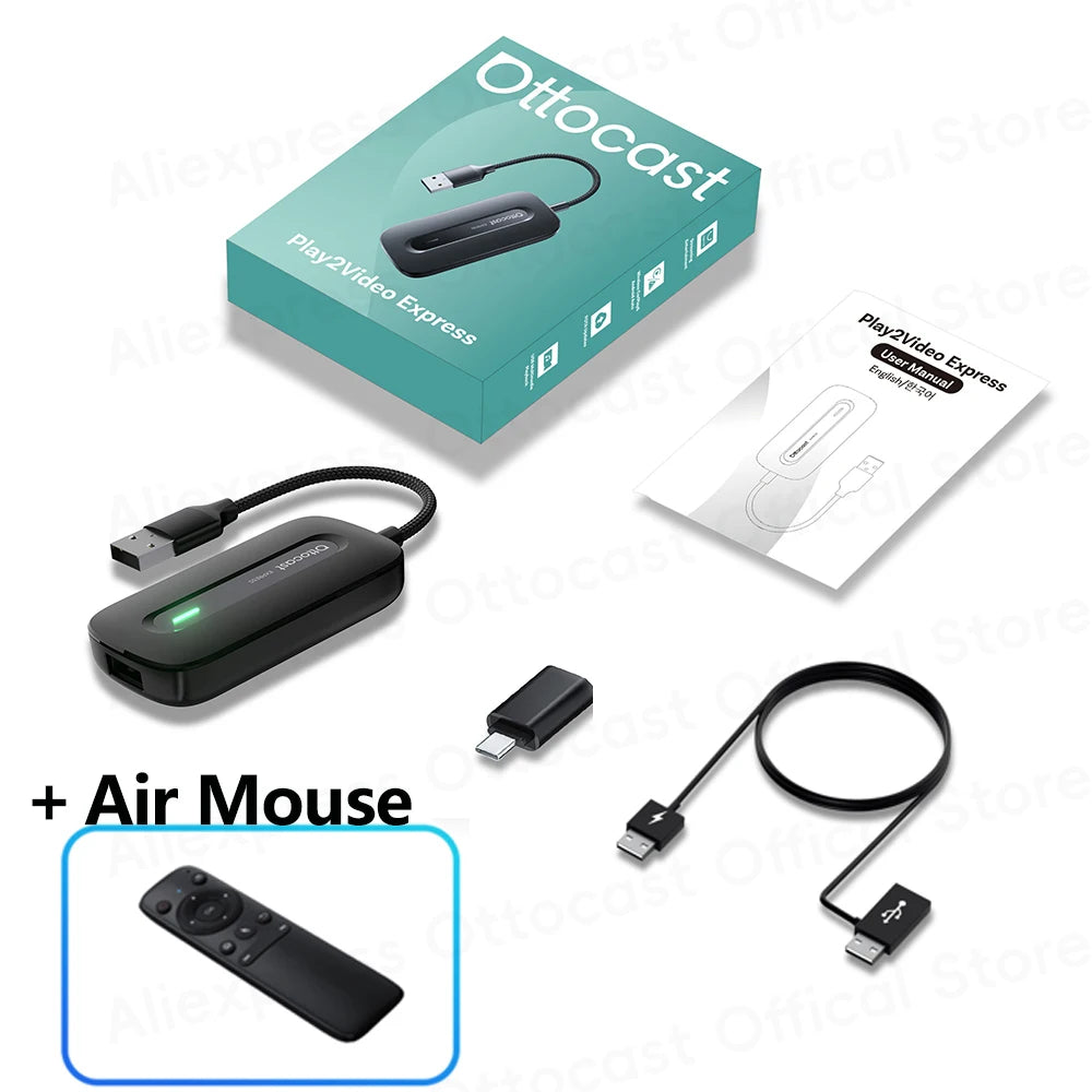OTTOCAST Play2Video Express Wireless CarPlay Android Auto Adapter for Youtube Netflix Car Accessorie for Benz Ford VW Kia Toyota