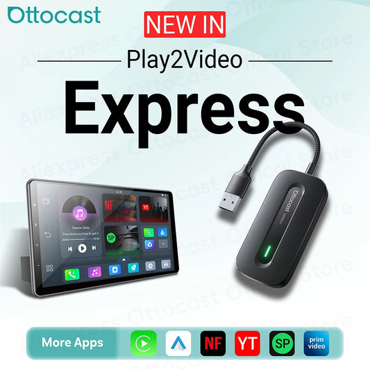 OTTOCAST Play2Video Express Wireless CarPlay Android Auto Adapter for Youtube Netflix Car Accessorie for Benz Ford VW Kia Toyota
