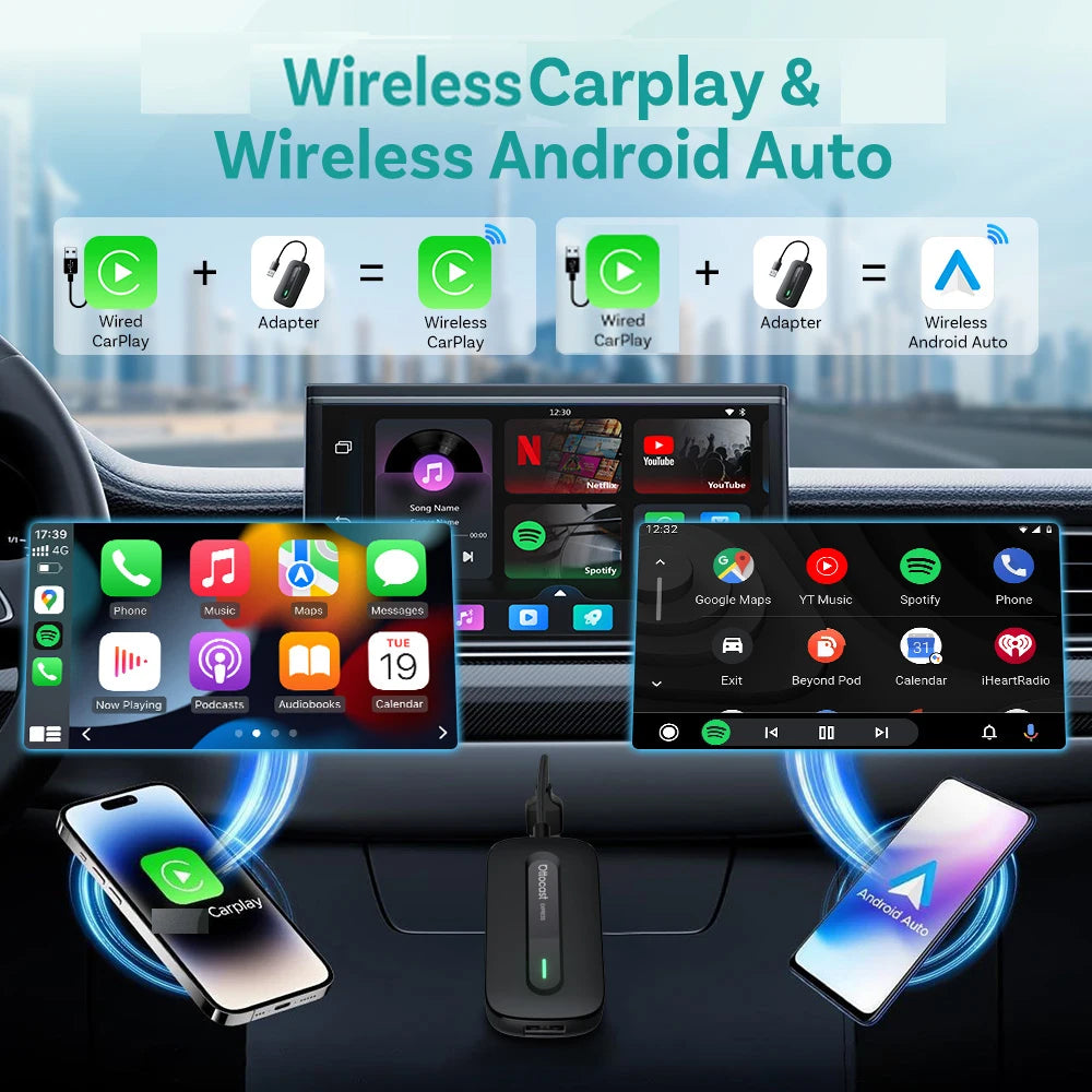 OTTOCAST Play2Video Express Wireless CarPlay Android Auto Adapter for Youtube Netflix Car Accessorie for Benz Ford VW Kia Toyota