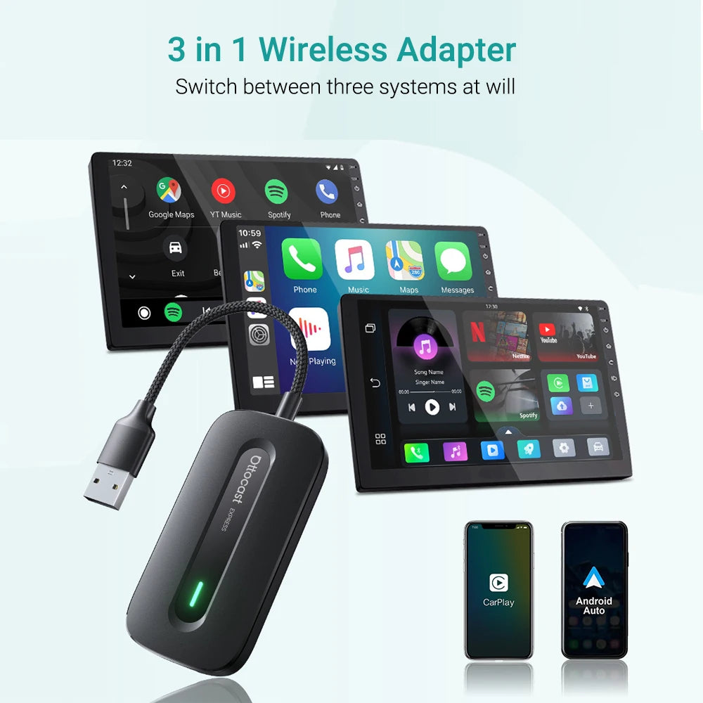 OTTOCAST Play2Video Express Wireless CarPlay Android Auto Adapter for Youtube Netflix Car Accessorie for Benz Ford VW Kia Toyota
