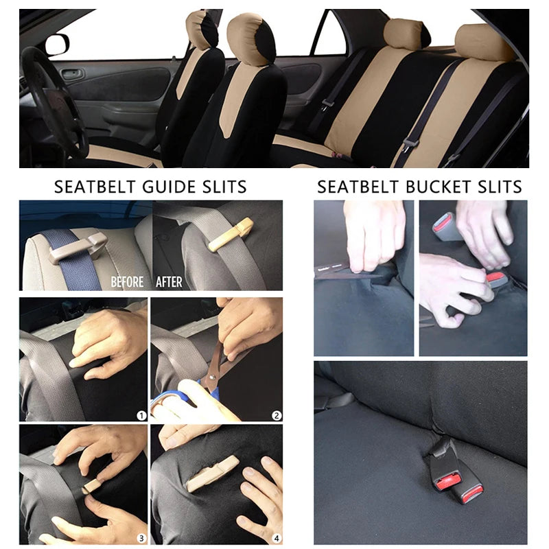 Car Seat Cover Airbag Compatible Ventilation Cloth Protect Seat Universal Beige Interior Accessories For 1/2/5/7 Seats
