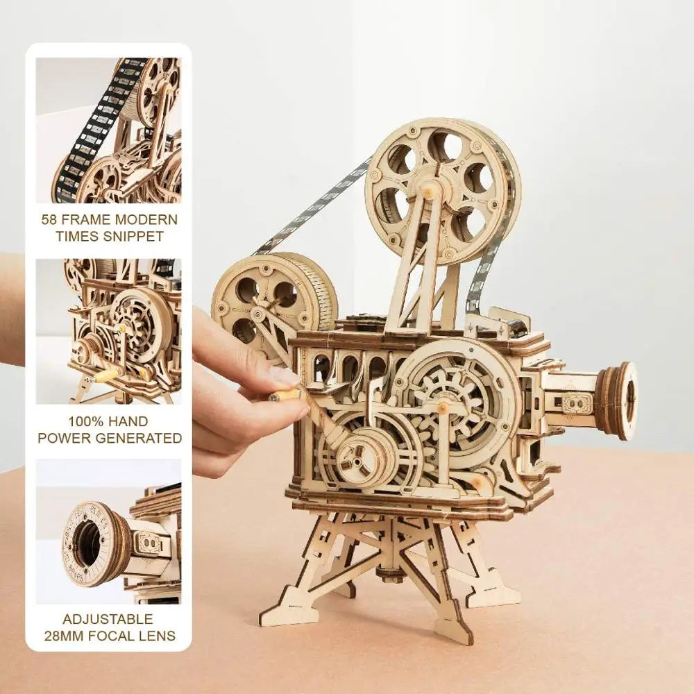 Robotime ROKR Hand Crank Projector Vitascope 3D Wooden Puzzle LK601