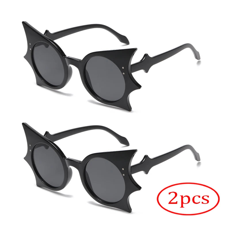 2pcs Large Frame Bat Shaped Sunglasses Innovative Uv400 Color Gothic Men And Women Street Sun Glasses