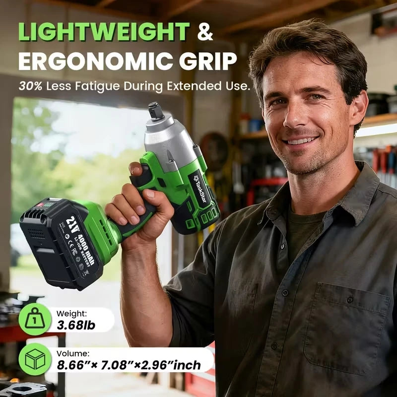 TaskStar 1600N.M 21V Cordless Impact Wrench with 3 Variable Speeds LED Light Sockets Brushless High Torque 1/2 Impact Gun Screwdriver Power Tools Car dismantling tools For Makita 18V Battery Pin