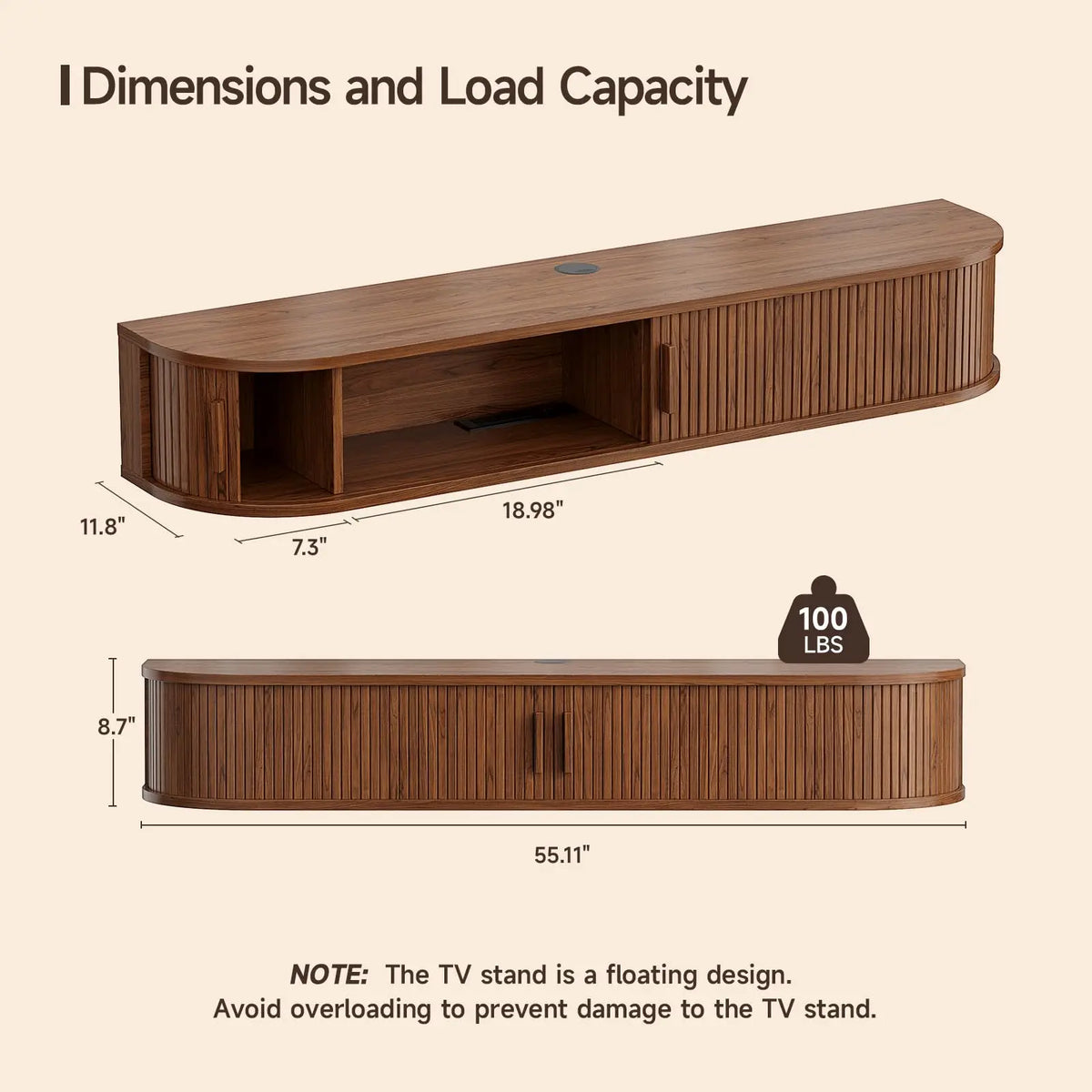 ONBRILL Floating TV Stand with LED Lights and Storage Cabinet