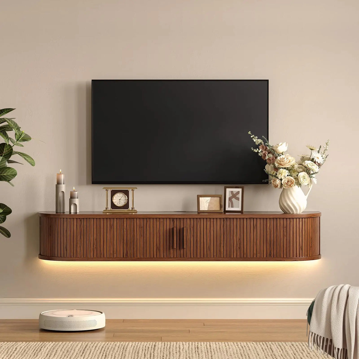 ONBRILL Floating TV Stand With LED Lights And Power Outlet