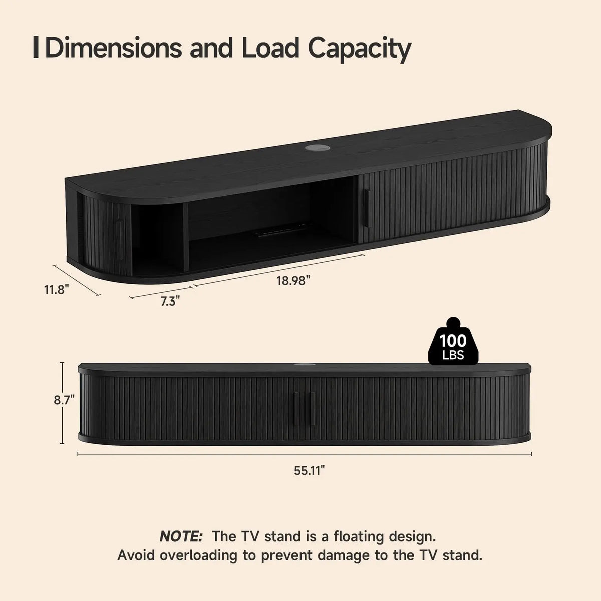 ONBRILL Floating TV Stand With LED Lights And Power Outlet