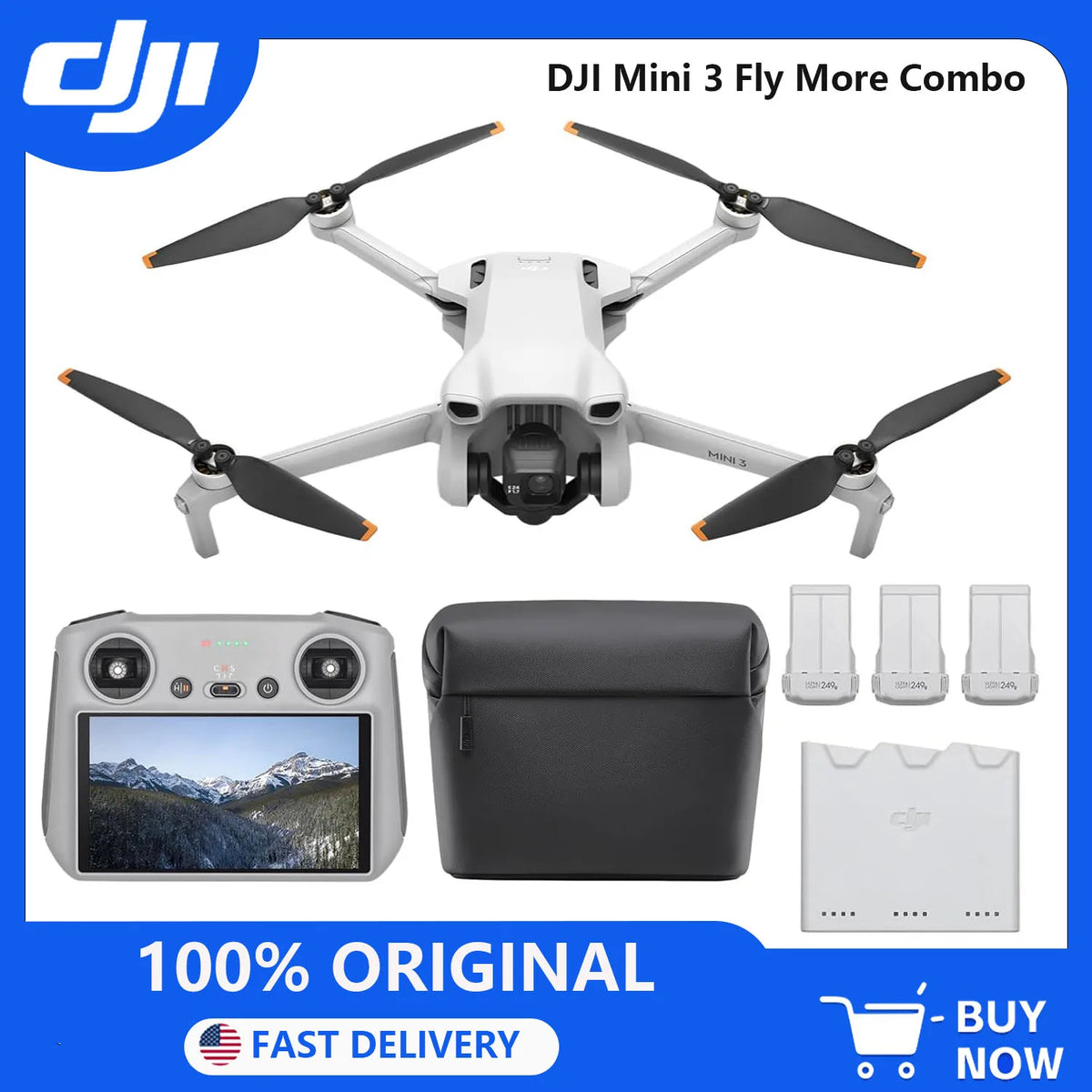 DJI Mini 3 Drones with Camera for Adults 4K, 38-min Flight Time, up to 32800ft (10km) Video Transmission, True Vertical Shooting, GPS Auto Return Integrated, Mini Drone with Camera for Beginners