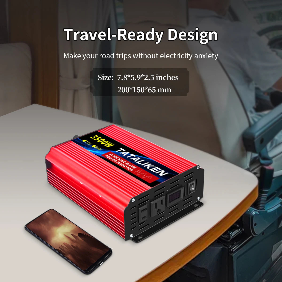 TATALIKEN 12V To 110V Car Inverter Pure Sine Wave 3000W