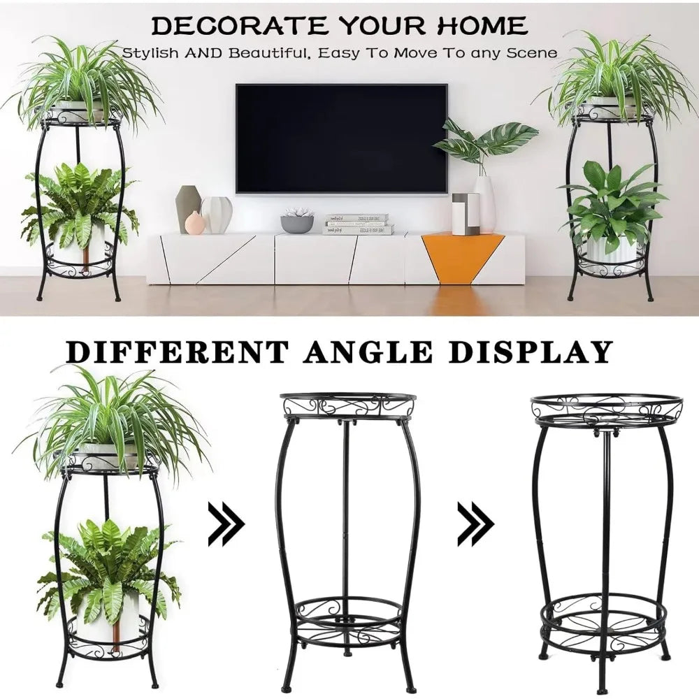 Tall Two Tier Metal Plant Stand Indoor Outdoor Heavy Duty Rustproof Iron Holder Shelf Rack for Garden Balcony Corner
