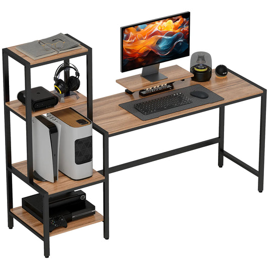 HOMCOM Gaming Desk With Monitor Stand And Four Tier Storage