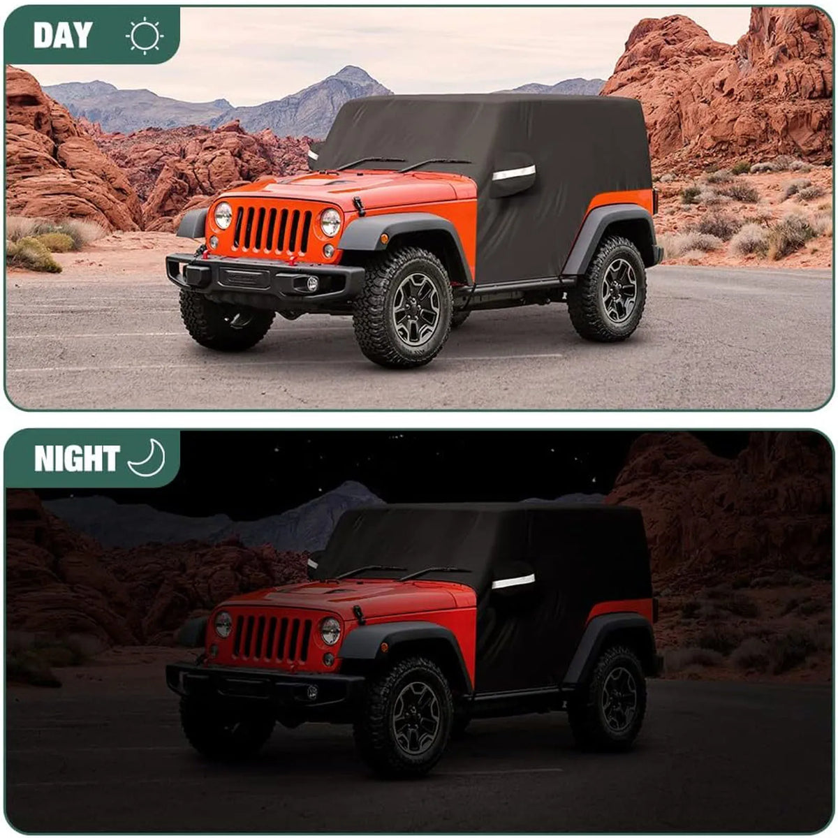Outdoor Waterproof Car Cab Cover Fit for Jeep Wrangler All Submodels 2-Doors 1987-2022 All Weather 6 Layers Half Car Cover with Storage Bag