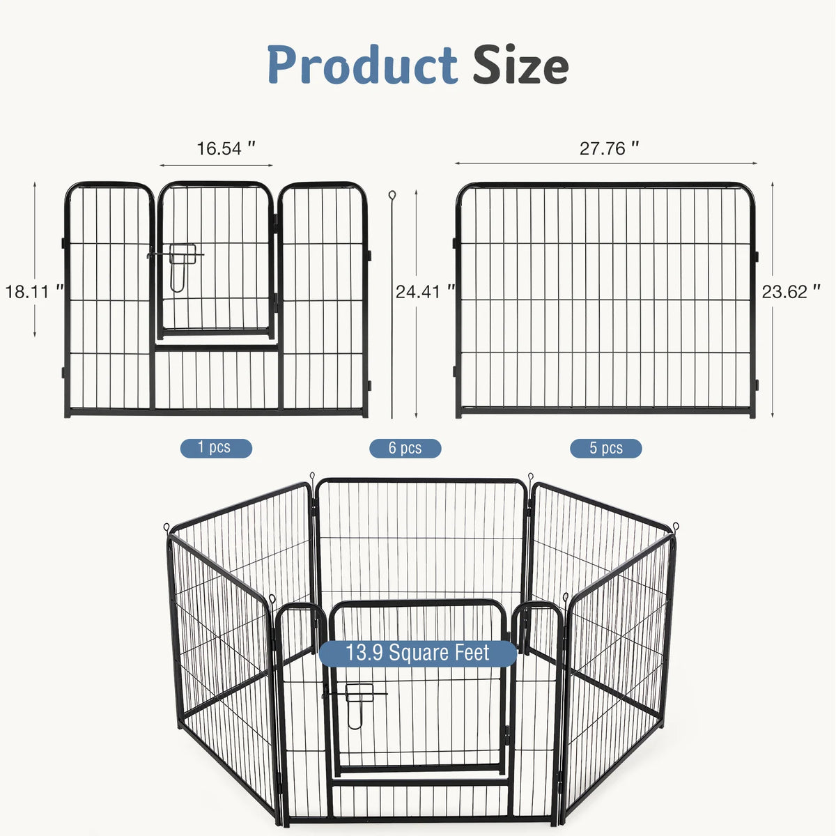 JHK Six Panel Metal Dog Playpen Foldable Pet Fence For Outdoors