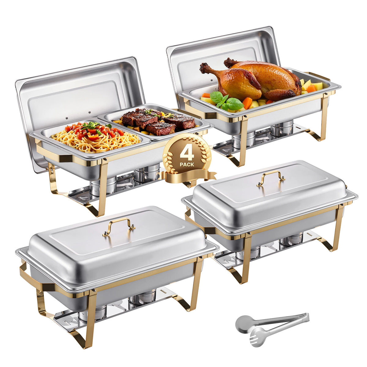 SucceBuy Stainless Steel Chafing Dish Buffet Set With Pans For Catering
