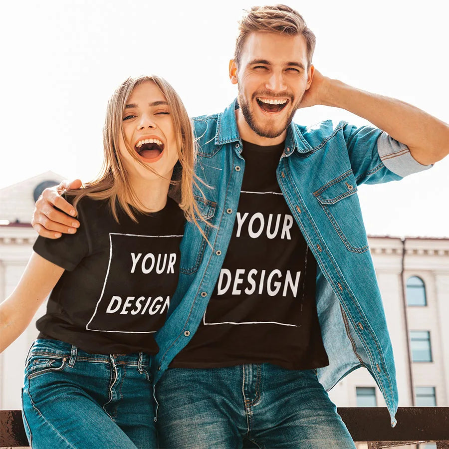 Custom T-shirt with Your Photo Text Image Front Printing Crew Neck Men Women Short Sleeve Shirt Gift Ship From US