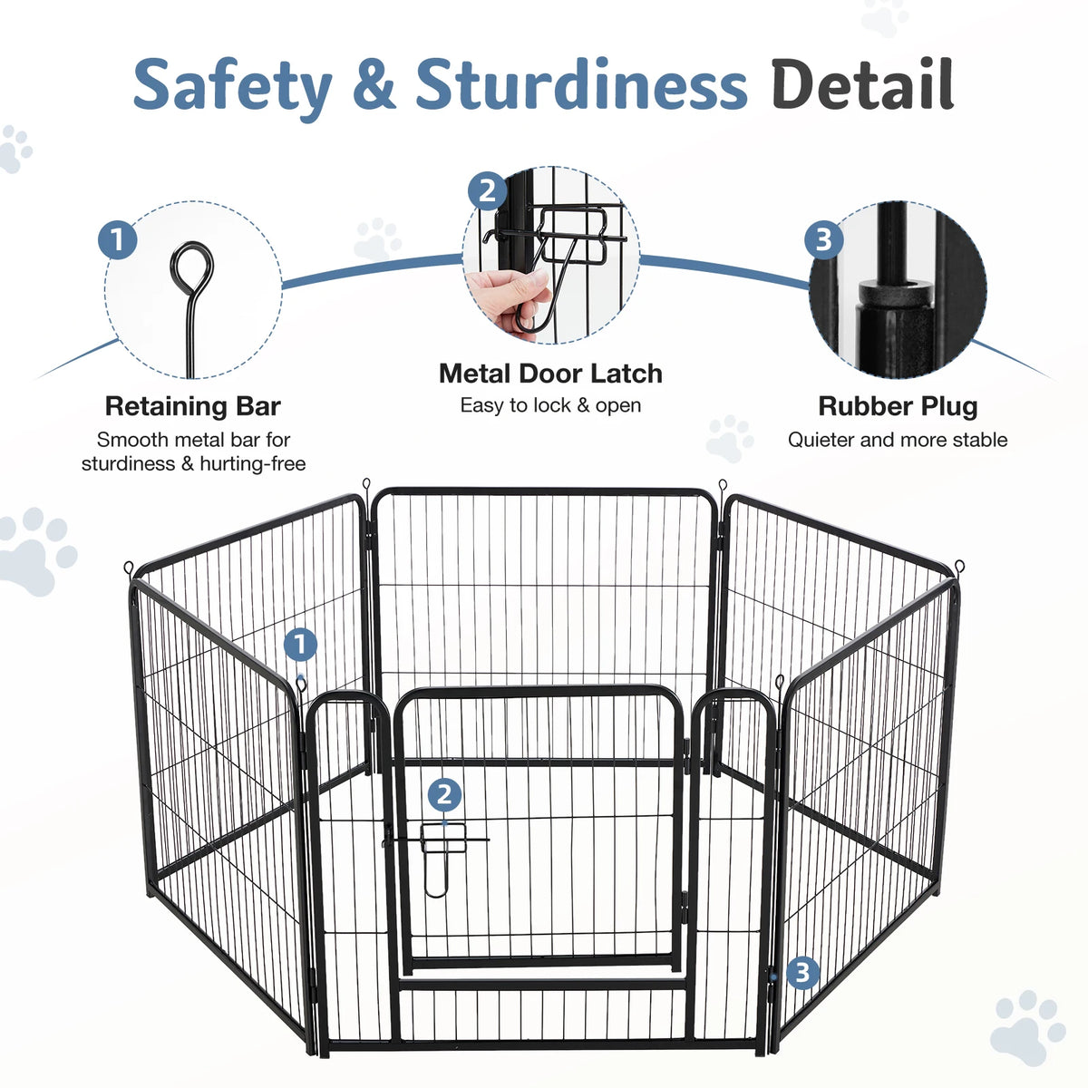 JHK Six Panel Metal Dog Playpen Foldable Pet Fence For Outdoors