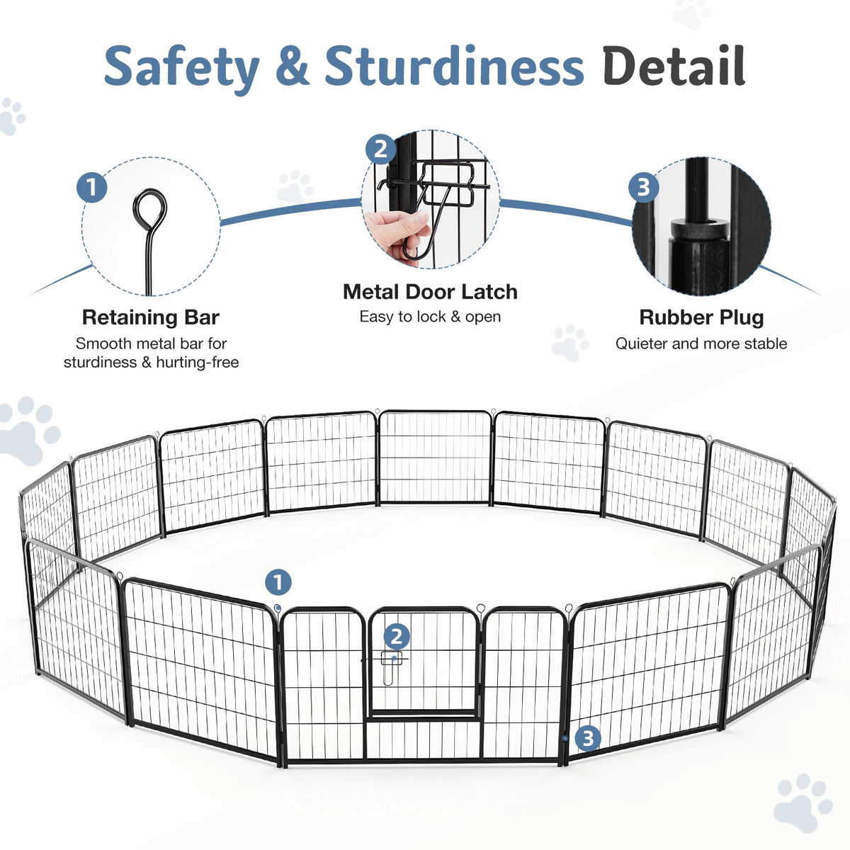 JHK 16 Panel Dog Playpen Folding Exercise Fence Outdoor Use