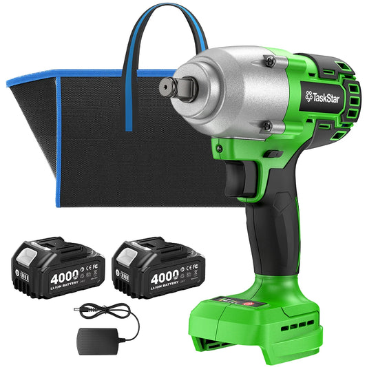 TaskStar 1600N.M 21V Cordless Impact Wrench with 3 Variable Speeds LED Light Sockets Brushless High Torque 1/2 Impact Gun Screwdriver Power Tools Car dismantling tools For Makita 18V Battery Pin