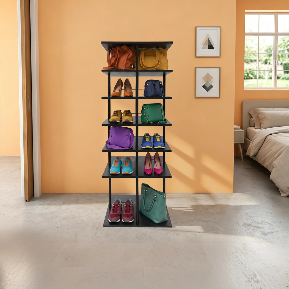 6 Tiers Multi-tier Shoe Storage Rack,  360° Rotatable Rotating Shoes Shelf Organizer, Shoe Rack 19.5kg/42.99lbs Load-bearing