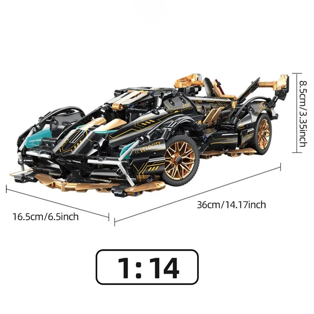 KAVOWORLD 1:14 Scale Supercar Building Blocks Set 981PCS Black Gold Sports City Car Building Toy with Movable Tail Openable Cockpit DIY Construction Model Kit Perfect Birthday Christmas Gifts
