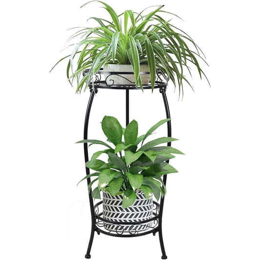 Tall Two Tier Metal Plant Stand Indoor Outdoor Heavy Duty Rustproof Iron Holder Shelf Rack for Garden Balcony Corner