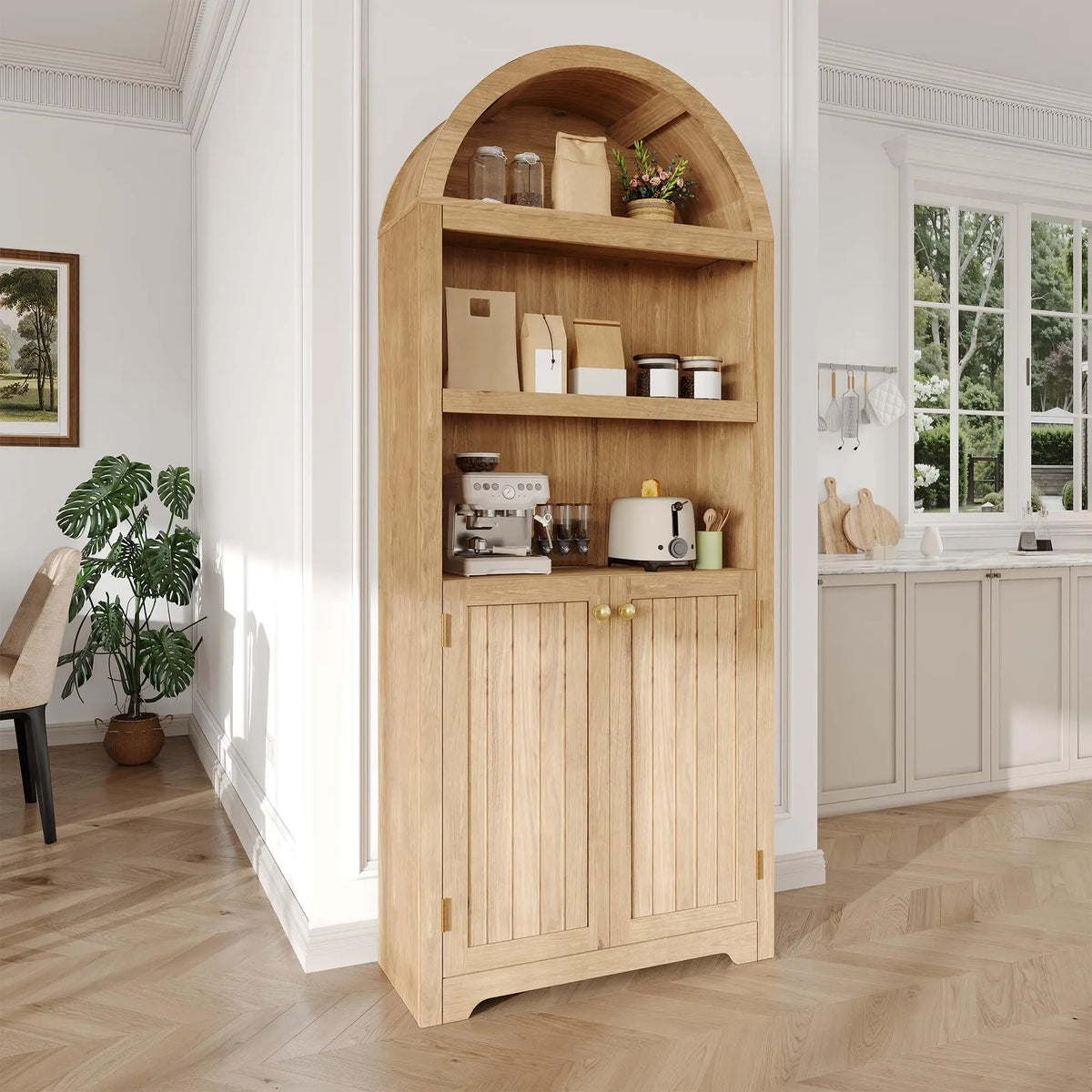 HiMISS Arched Bookcase With Doors Storage Cabinet And Shelves