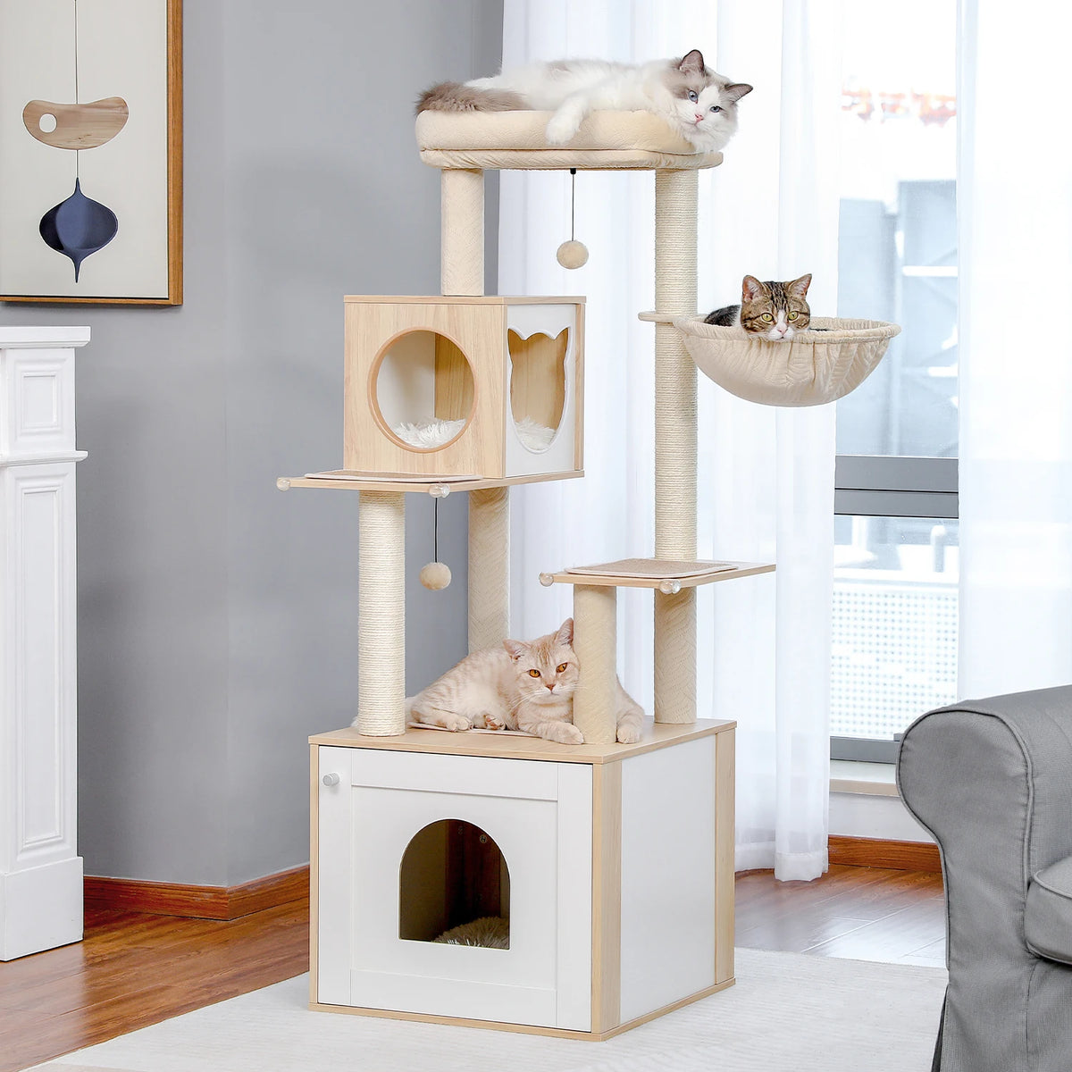 PAWZ Ro Multi Level Cat Tree With Scratching Posts Wood