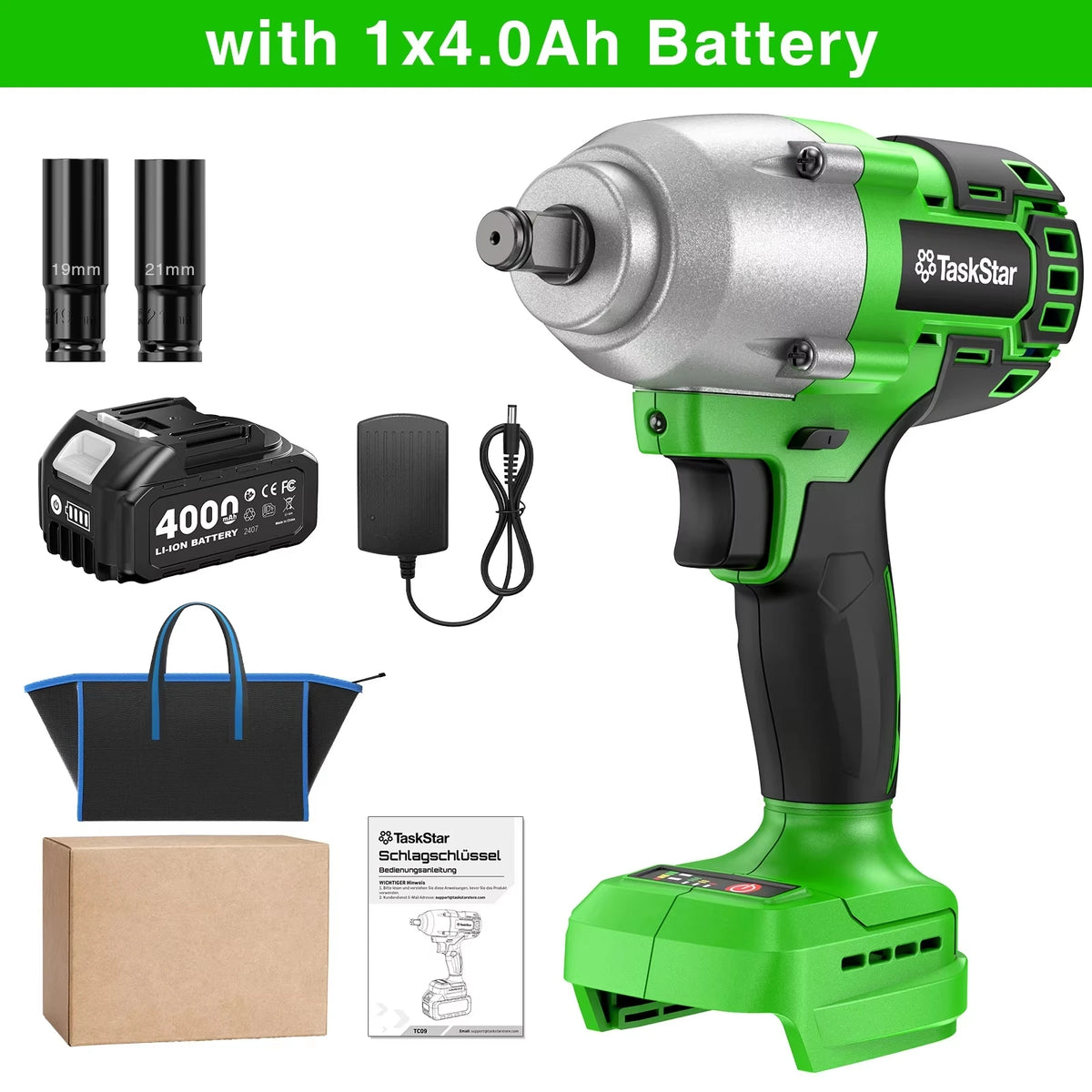 TaskStar 1600N.M 21V Cordless Impact Wrench with 3 Variable Speeds LED Light Sockets Brushless High Torque 1/2 Impact Gun Screwdriver Power Tools Car dismantling tools For Makita 18V Battery Pin