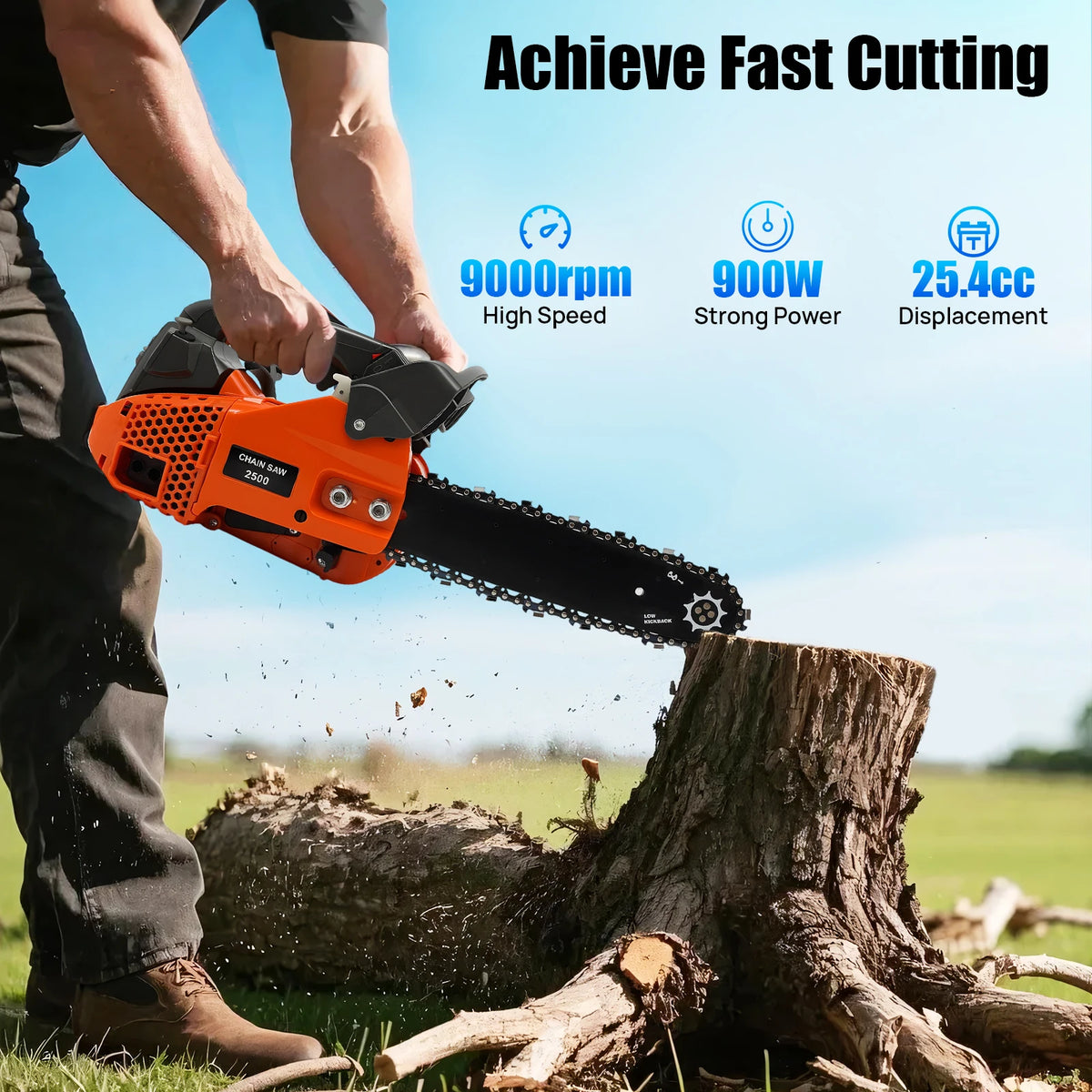 Gasoline Top Handle Chainsaw 25.4cc Two Stroke Engine For Wood Cutting