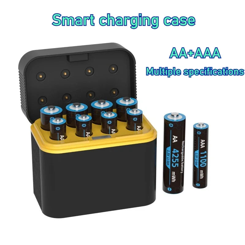 8PCS 1.5V Rechargeable Lithium Batteries and USB Charger Intelligent Fast Charging for AAA/AA Devices Toy Game LED Light Display Charger