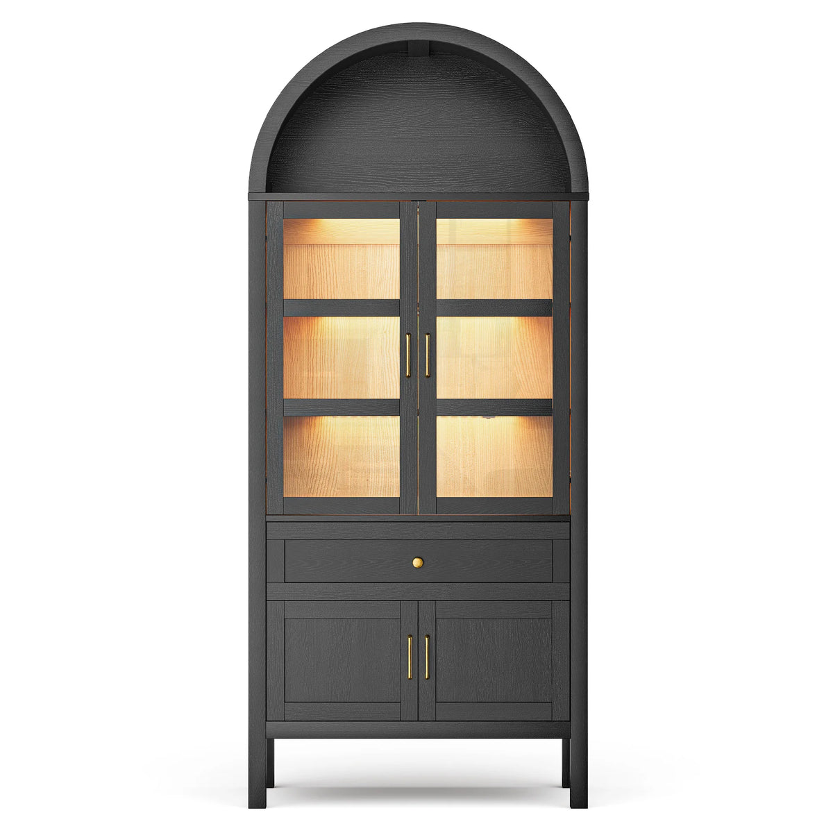 Cottinch Arched Wood Storage Cabinet With Adjustable Shelves Led Lights