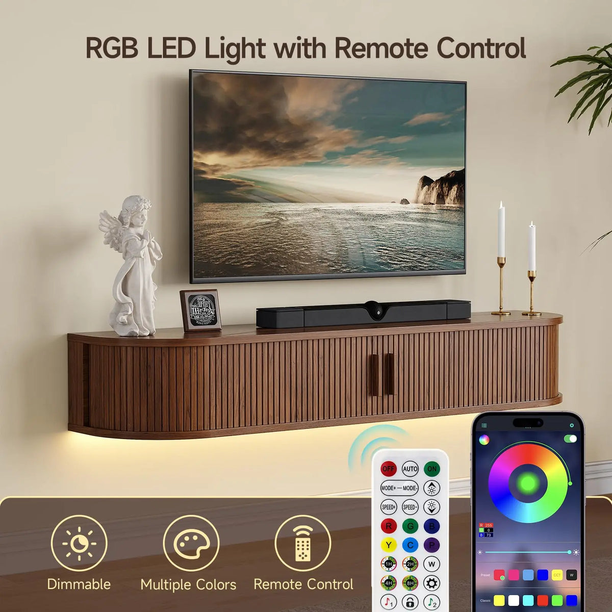 ONBRILL Floating TV Stand with LED Lights and Storage Cabinet