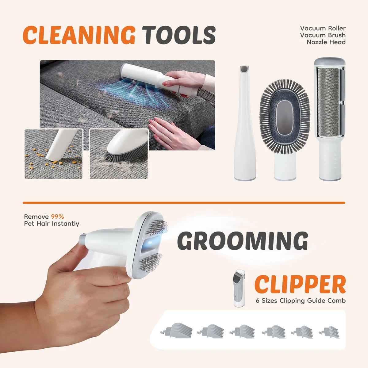 Professional Pet Grooming Vacuum Kit With Cordless Low Noise Clippers For Cats