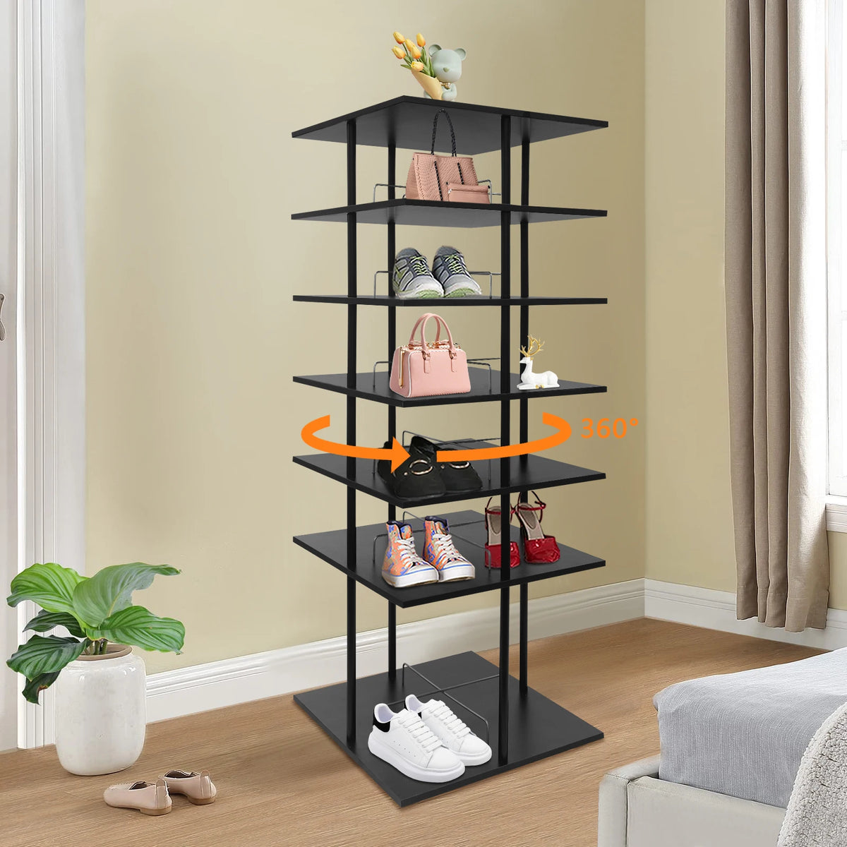 6 Tiers Multi-tier Shoe Storage Rack,  360° Rotatable Rotating Shoes Shelf Organizer, Shoe Rack 19.5kg/42.99lbs Load-bearing
