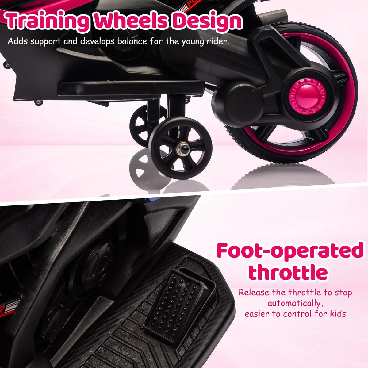 6V Kids Ride On Motorcycle Electric Toddler Motorbike With Training Wheels, EVA Tread Tires, Headlight, Horn, Music, 2 MPH Ride Toy