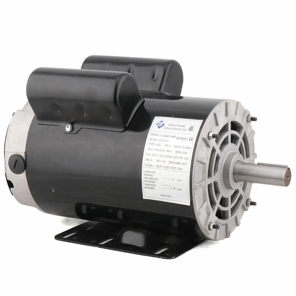 5 HP 3450 RPM Single Phase Base-Mounted Air Compressor 60 Hz Electric Motor 208-230V Century 7/8inch Shaft