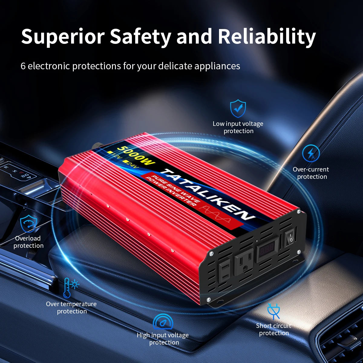 TATALIKEN 12V To 110V Car Inverter Pure Sine Wave 3000W