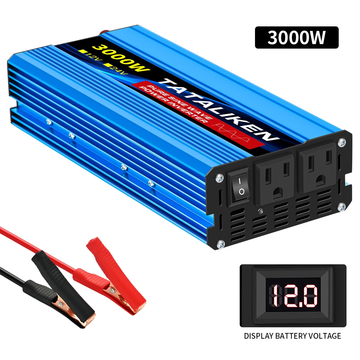 TATALIKEN 12V To 110V Car Inverter Pure Sine Wave 3000W