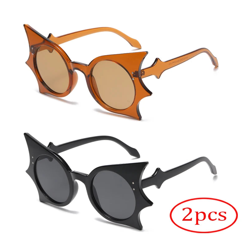 2pcs Large Frame Bat Shaped Sunglasses Innovative Uv400 Color Gothic Men And Women Street Sun Glasses