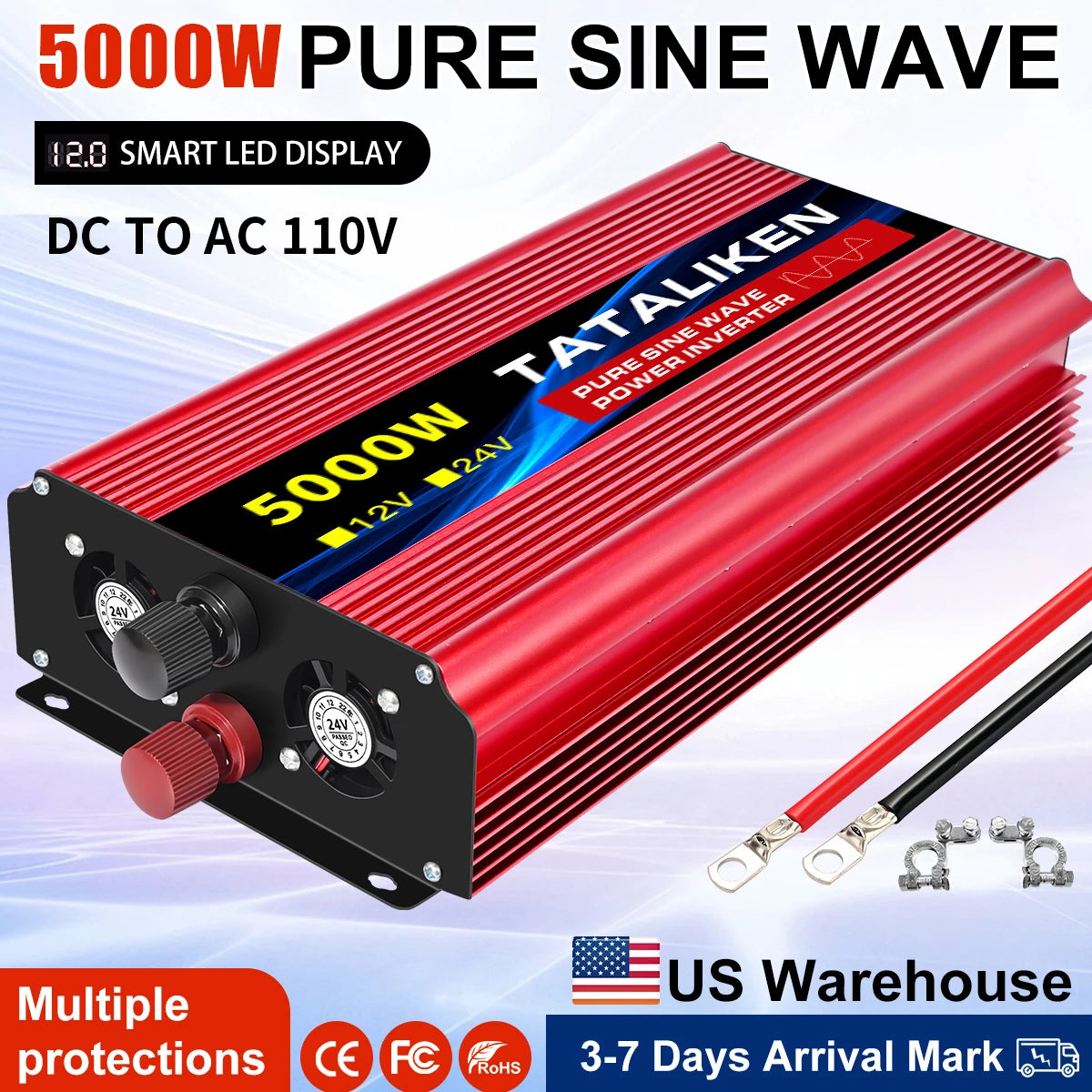 TATALIKEN 12V To 110V Car Inverter Pure Sine Wave 3000W