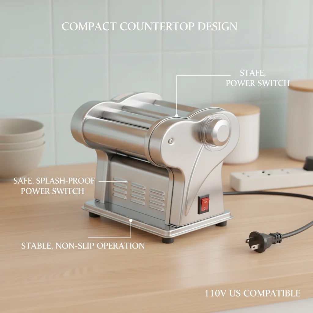 Automatic Noodle Maker Machine, 135W Electric Pasta Maker with 6 Thickness Settings & 2 Widths, 410 Stainless Steel, 110V US Plug, for Home Kitchen