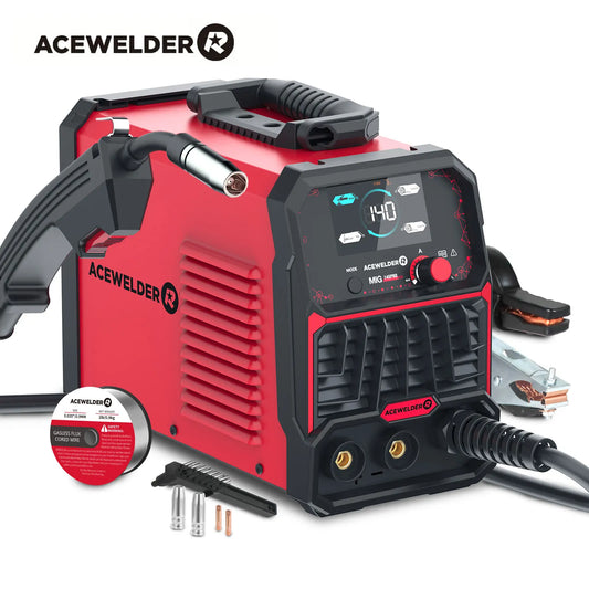 ACEWELDER 140A MIG Welder 110V Flux Cored MlG 3 In 1 Lift TIG Stick ARC Welder Large LED Display Digital Welding Machine