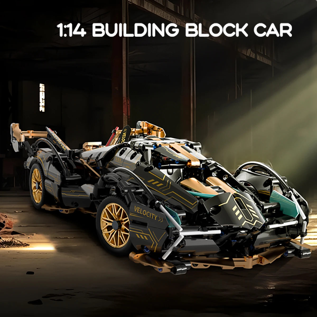 KAVOWORLD 1:14 Scale Supercar Building Blocks Set 981PCS Black Gold Sports City Car Building Toy with Movable Tail Openable Cockpit DIY Construction Model Kit Perfect Birthday Christmas Gifts