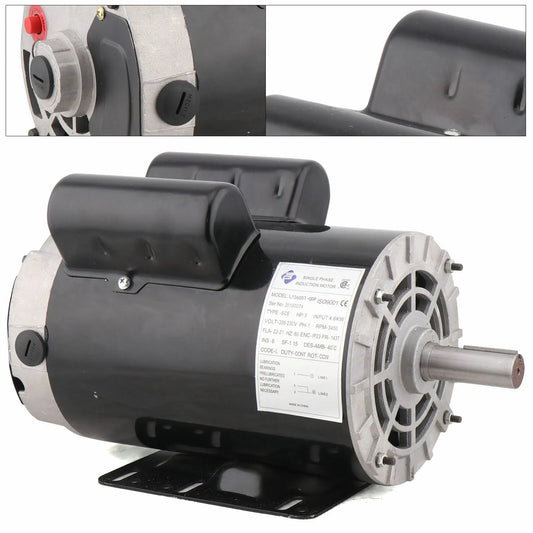 5 HP 3450 RPM Single Phase Base-Mounted Air Compressor 60 Hz Electric Motor 208-230V Century 7/8inch Shaft